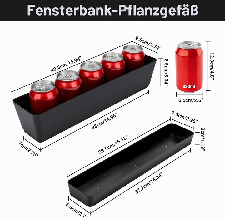 Greaner Blumenkästen für Fenster, 3 Stück, 40.6 x 9.6 cm, schwarz, rechteckige Pflanzgefässe mit Dra