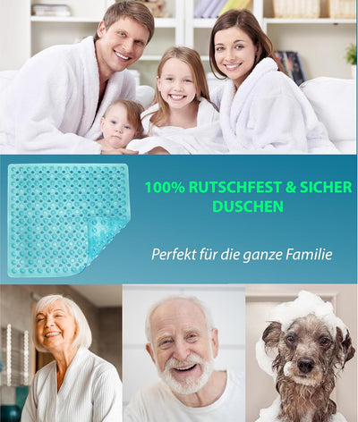 Blumbach® Duschmatte rutschfest 53x53cm - 100% BPA-frei - Inkl. 2 Haken zum Aufhängen - griffige Ant