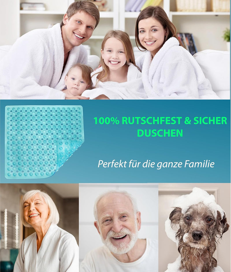 Blumbach® Duschmatte rutschfest 53x53cm - 100% BPA-frei - Inkl. 2 Haken zum Aufhängen - griffige Ant