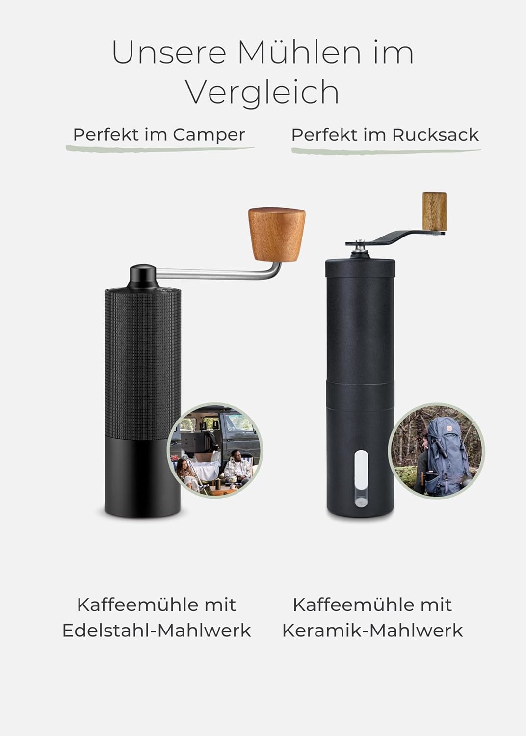 LAMBDA COFFEE® TERRA Kaffeemühle manuell aus Edelstahl und stufenlosem Keramikmahlwerk I Espressomüh