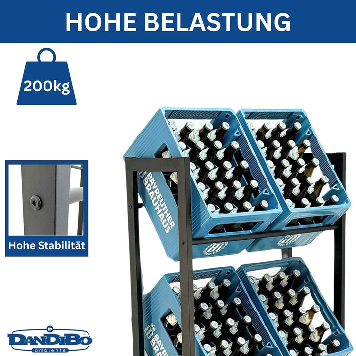 DanDiBo Getränkekistenregal 6 Kisten Schwarz Metall Stehend 96563 Getränkekistenhalter 71 cm Bierkis