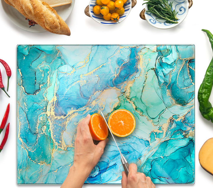 Glasschneidebrett 50×40cm – Hygienisches Schneidebrett aus gehärtetem Glas – Hitzebeständig, Kratzfe