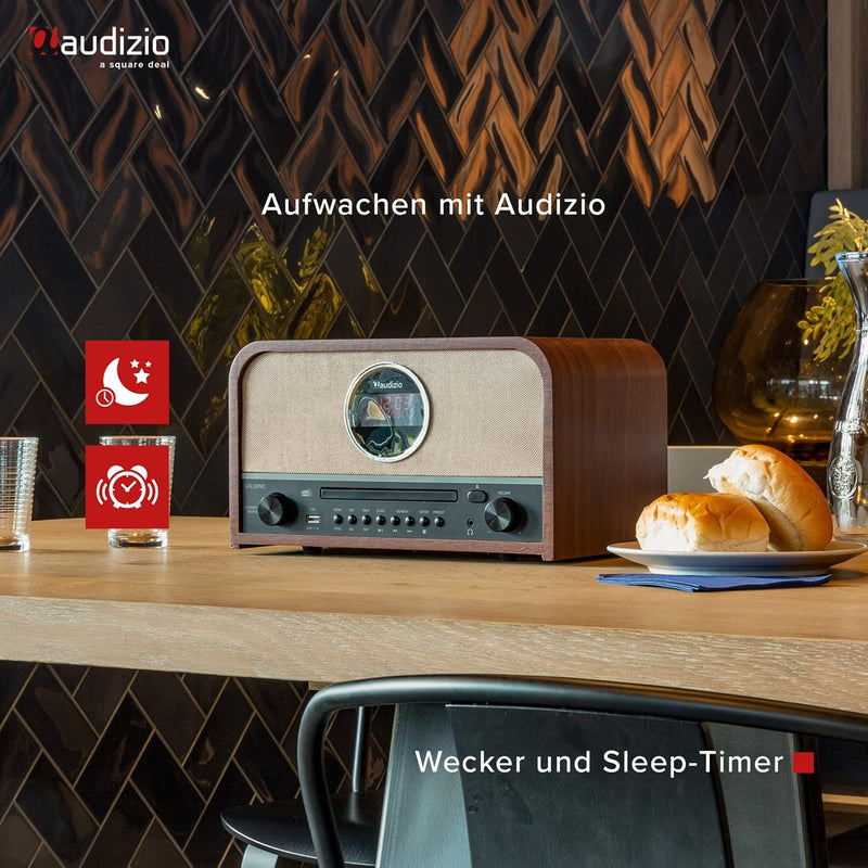 Audizio Salerno - DAB Radio Tuner, stilvolles Retro Radio mit kristallklarem Sound für EIN tolles Hö