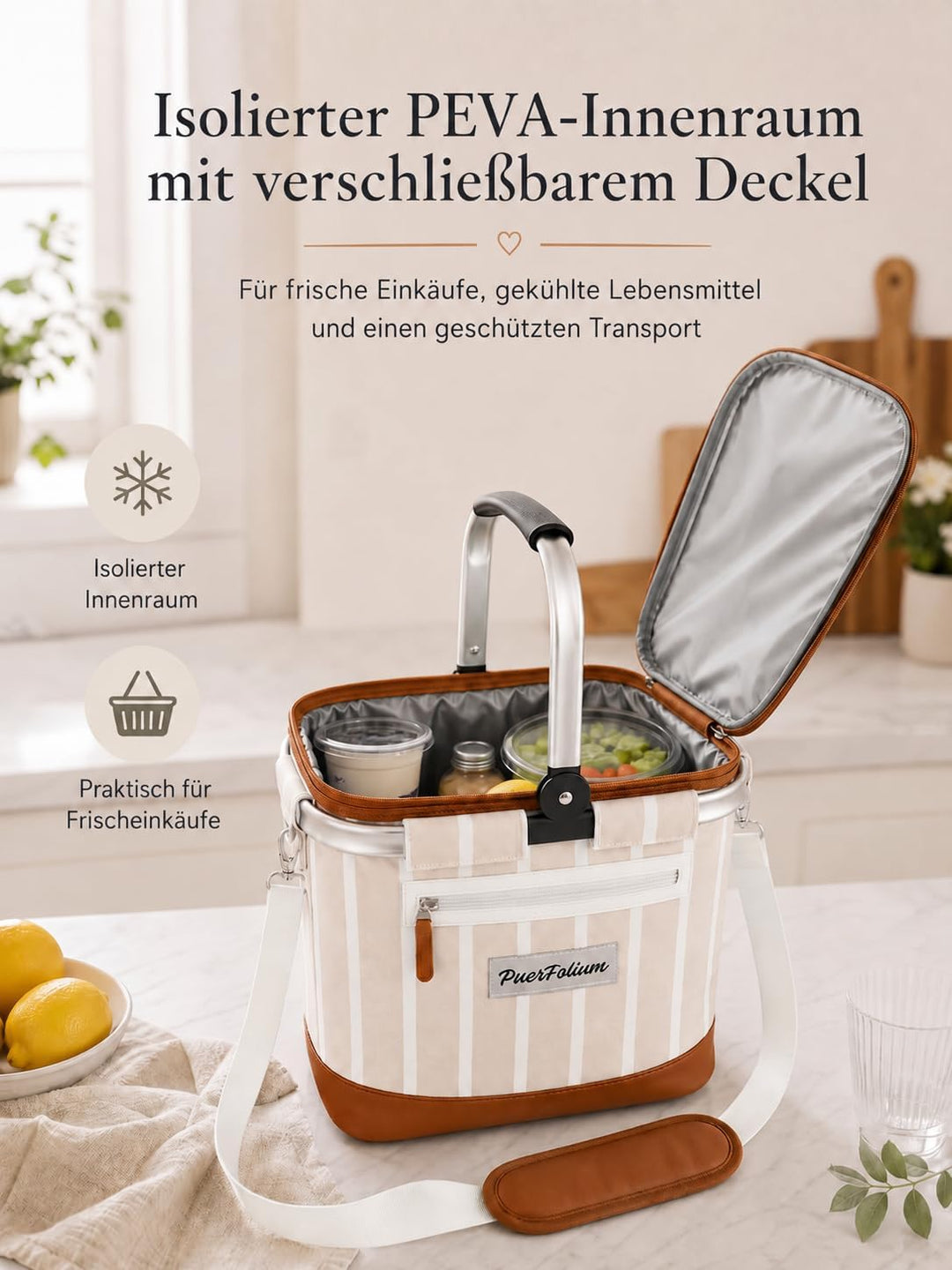 Kühltasche Einkaufskorb Kühlkorb 20L Faltbar Isoliert Thermo mit Deckel Reissverschluss Abnehmbarer