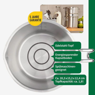 FACKELMANN Chefkoch Milch-Topf Ø14 cm München aus Edelstahl – Hochwertiger Kochtopf Ausschüttfunktio