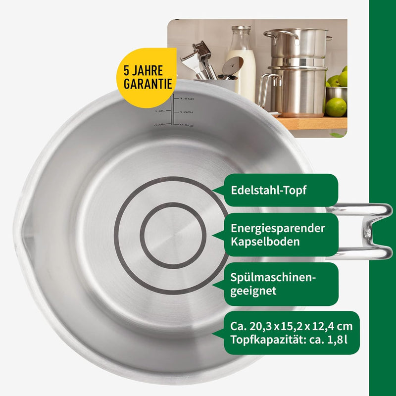 FACKELMANN Chefkoch Milch-Topf Ø14 cm München aus Edelstahl – Hochwertiger Kochtopf Ausschüttfunktio