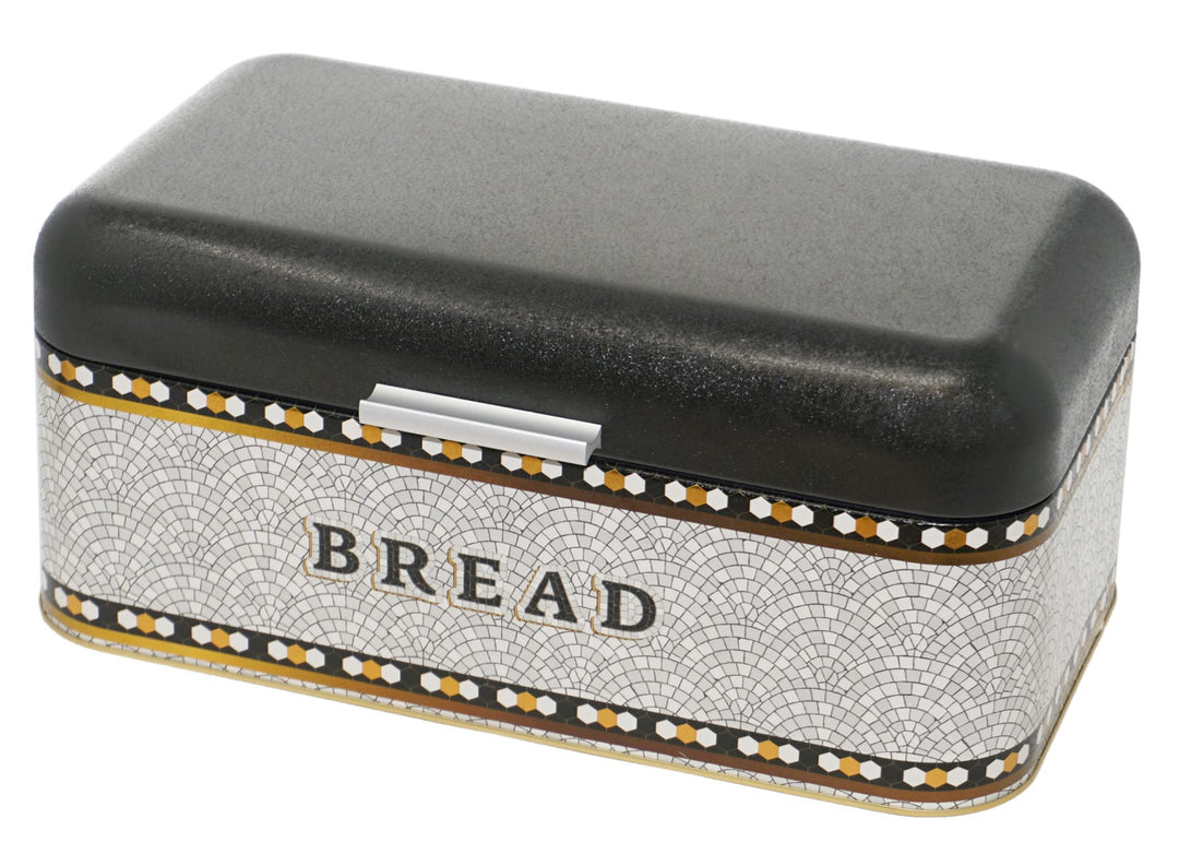 Lashuma Brotkasten Metall grau Mosaik, Brotbox Aufbewahrung gross, Behälter Brot mit Klappe 36x21 cm