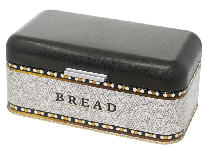 Lashuma Brotkasten Metall grau Mosaik, Brotbox Aufbewahrung gross, Behälter Brot mit Klappe 36x21 cm