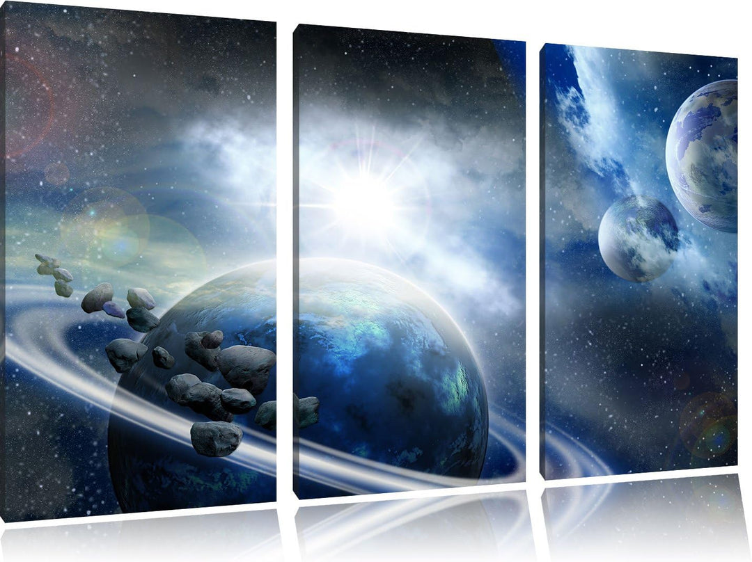 Pixxprint Planeten Meteoriten im Weltall als Leinwandbild - Grösse: 3-Teilig (120x80cm) - Wandbild -