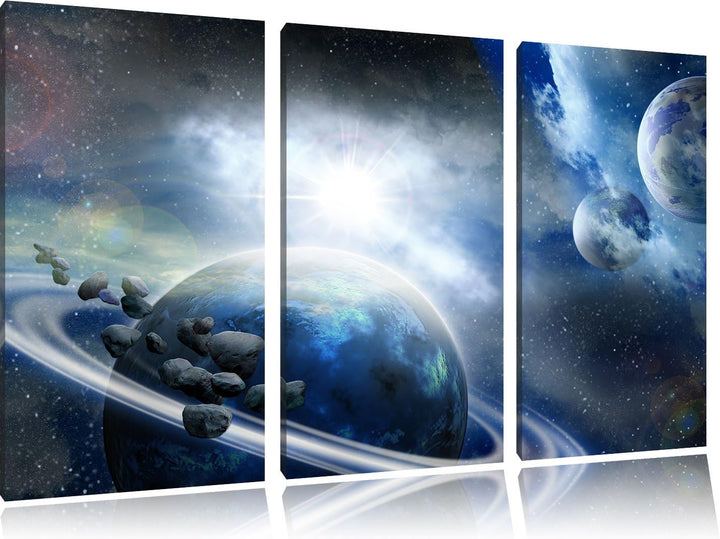 Pixxprint Planeten Meteoriten im Weltall als Leinwandbild - Grösse: 3-Teilig (120x80cm) - Wandbild -