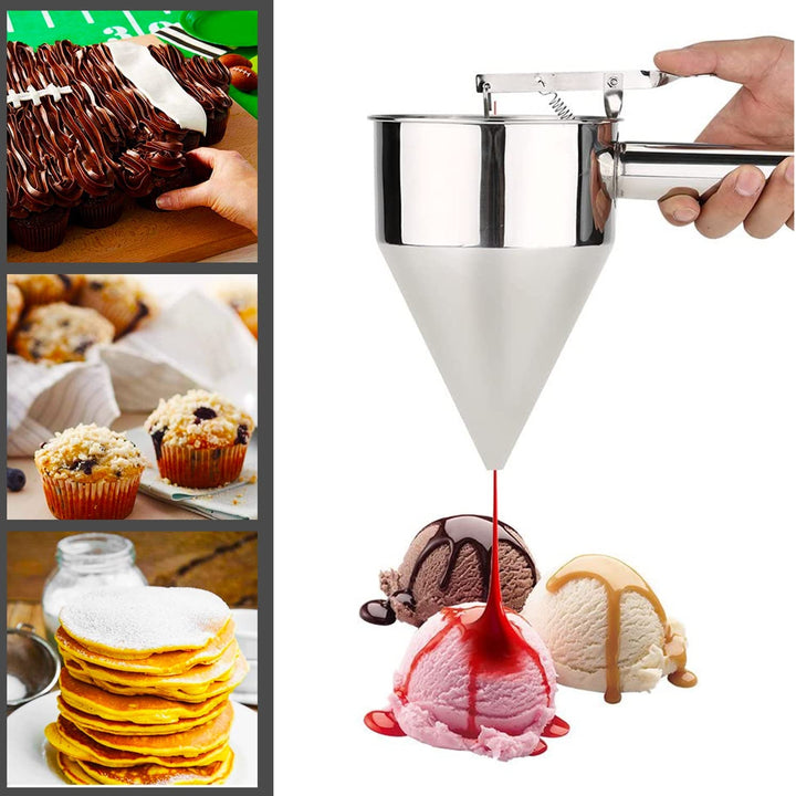 Newline NY Edelstahl-Backtrichter-Spender mit Ständer für Takoyaki-Pfannkuchen-Teig, Cupcake-Gebäck,