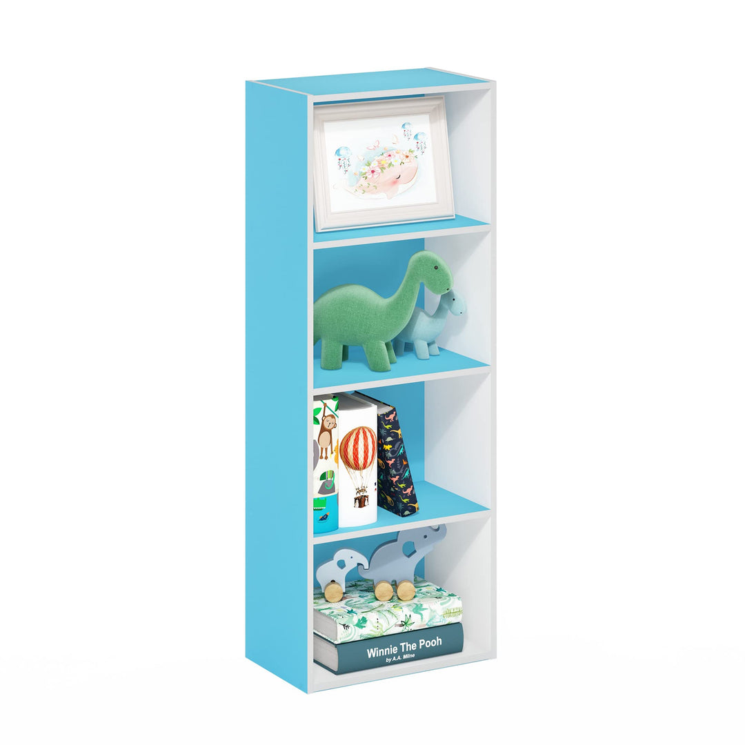 Furinno Luder Bücherregal mit 4 Ebenen, Holzwerkstoff, Weiss/Hellblau, 23.7(D) x 39.5(W) x 105.9(H)