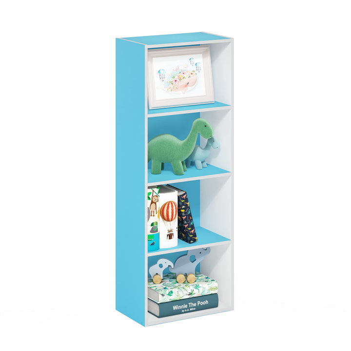 Furinno Luder Bücherregal mit 4 Ebenen, Holzwerkstoff, Weiss/Hellblau, 23.7(D) x 39.5(W) x 105.9(H)