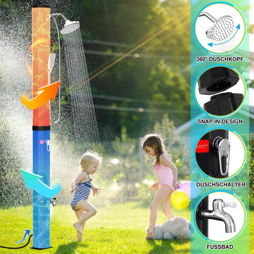 Randaco Solardusche Solar Gartendusche warmes Wasser Bis Zu 60°C Ohne Stromanschluss Pooldusche Camp