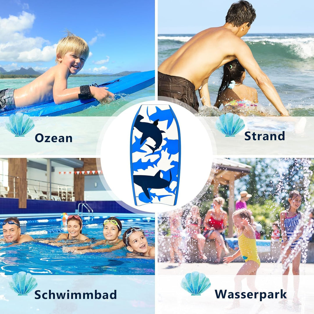 GYMAX Surfbrett, Schwimmbrett mit Zugseil &amp; EPS Schaumstoff-Kern, Bodyboard Surfboard für Kinder &amp; E