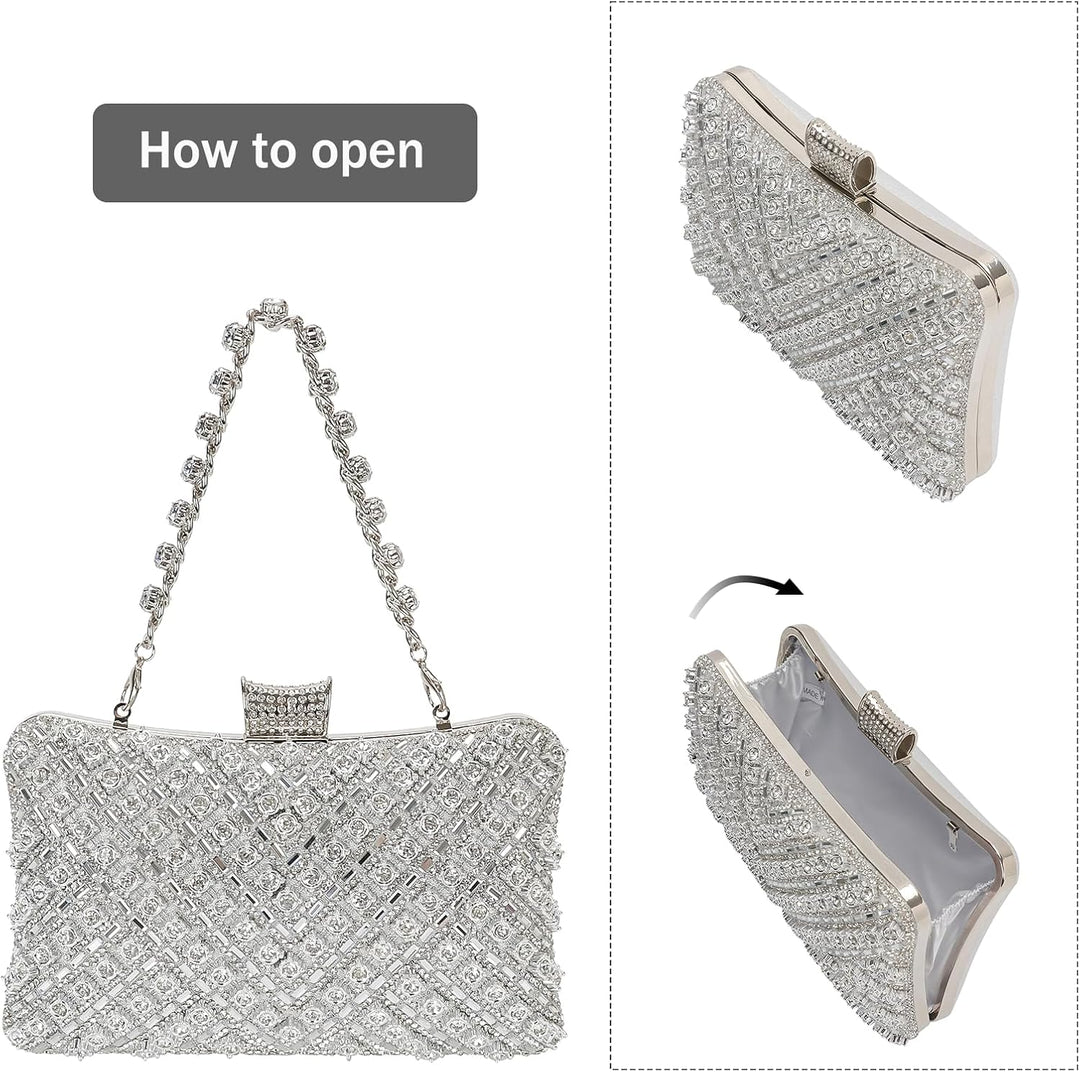 Vintage Clutch Damen, Glitzernde Kleine Abendhandtasche Schultertasche für Hochzeit, Party und Ball