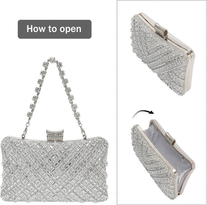Vintage Clutch Damen, Glitzernde Kleine Abendhandtasche Schultertasche für Hochzeit, Party und Ball