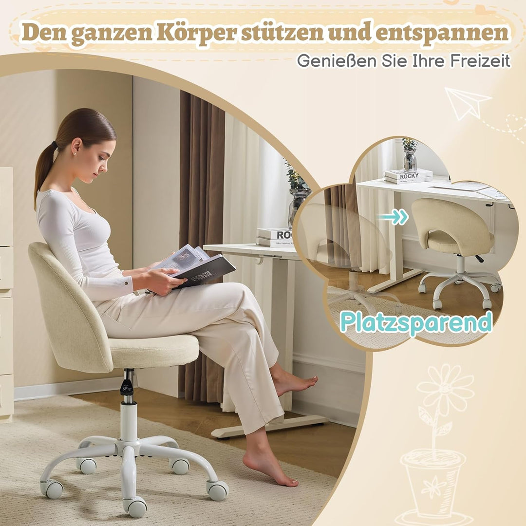 Bonnlo Homeoffice Stuhl, Schreibtischstuhl, Schminktisch Stuhl, Bürostuhl ohne Armlehnen, Drehstuhl