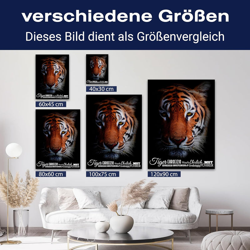 wandmotiv24 Leinwand-Bilder Tiere, Grösse 40x30cm, Hochformat, Tiger mit Charakter-Eigenschaften, Ra