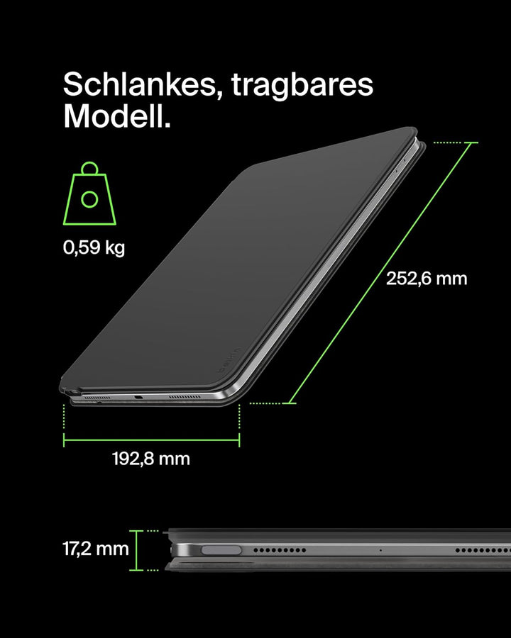 Belkin Pro iPad Tastaturhülle mit Magnetständer, beleuchtete Bluetooth‑Tastatur, Präzisions‑Trackpad