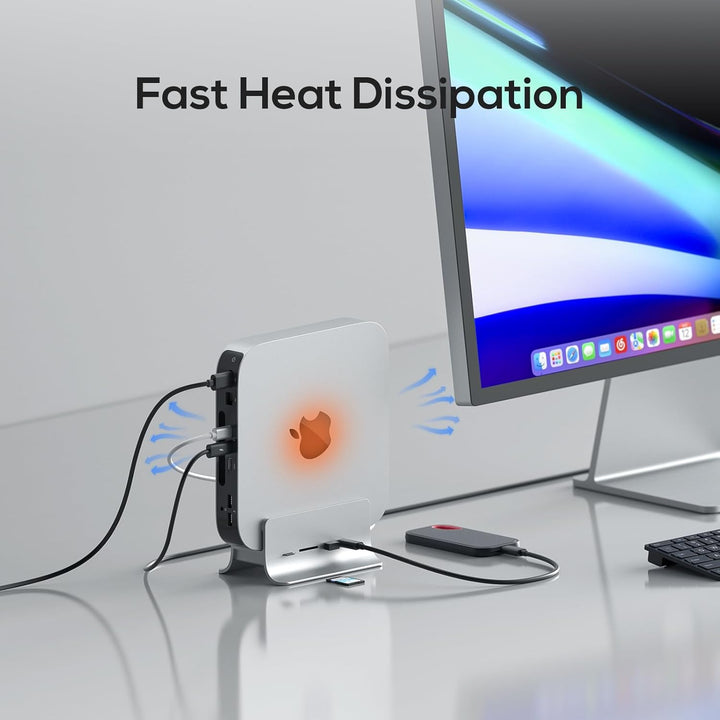 PULWTOP Mac Mini Hub,5-in-1 USB C Hub Adapter,Mac Mini-Ständer,Unterstützt M.2 NVMe SSD-Erweiterung,