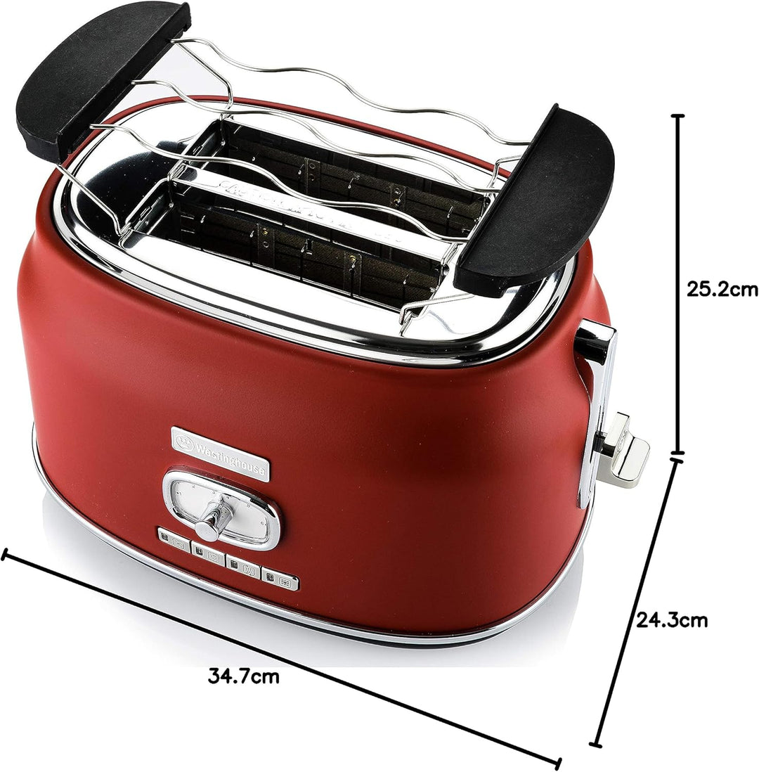 Westinghouse Retro Toaster 2 Scheiben, Abnehmbarer Brötchenaufsatz, 6 Bräunungsstufen, Brotzentrieru