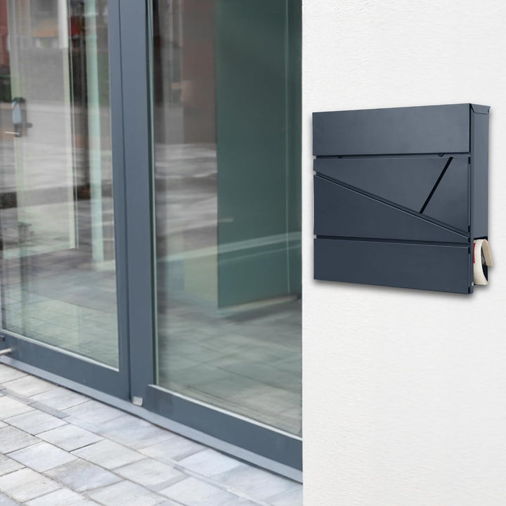 bobodeco Moderner Briefkasten in Anthrazit RAL 7016 - Briefkästen, Postkasten mit Sichtfenster, Wand