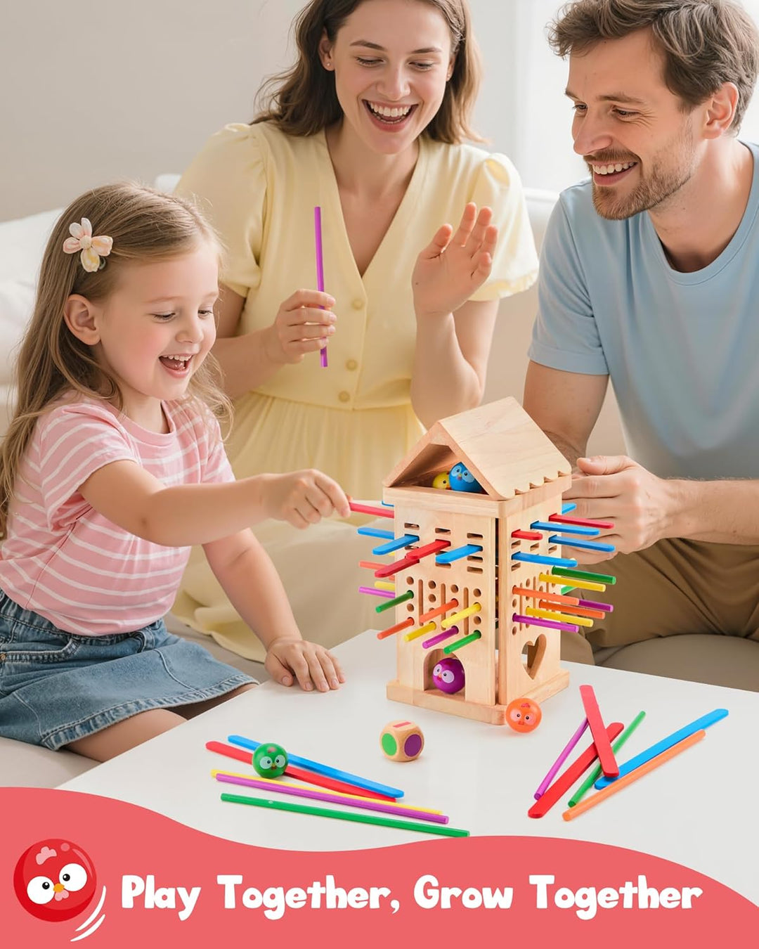 Montessori Spielzeug ab 3 4 5 6 Jahren - Brettspiele aus Holz, Kinder Lernspielzeug mit Bunten Stäbc
