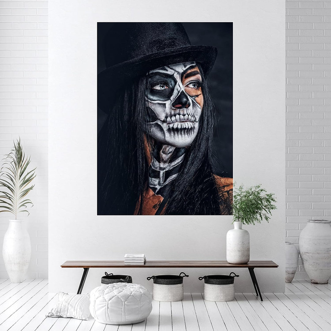 wandmotiv24 Poster als Wanddeko, Grösse Din A0, Model mit Totenkopf Makeup, Schminke, Hut, Frau, Mod
