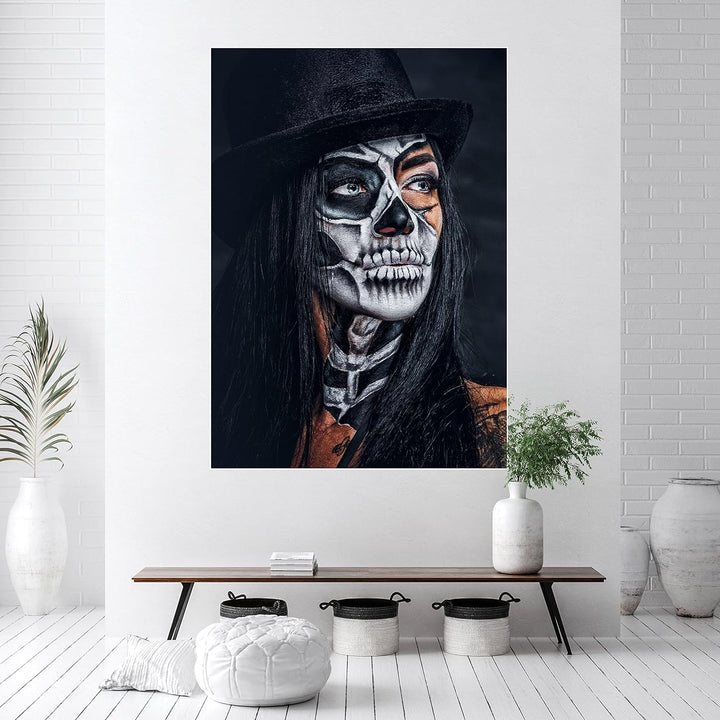 wandmotiv24 Poster als Wanddeko, Grösse Din A0, Model mit Totenkopf Makeup, Schminke, Hut, Frau, Mod