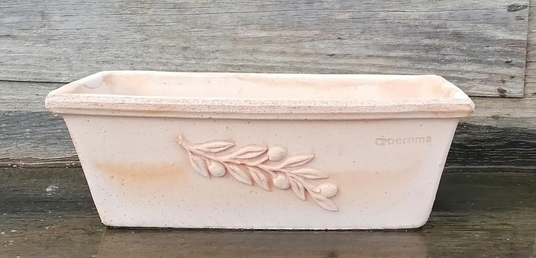 NEU !! Blumenkasten 50 cm mit Olivendekor echt Terracotta Terrakotta Garten Deko Pflanztopf Balkonka