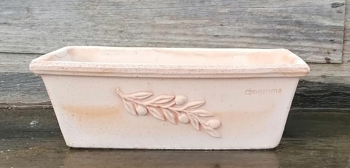 NEU !! Blumenkasten 50 cm mit Olivendekor echt Terracotta Terrakotta Garten Deko Pflanztopf Balkonka