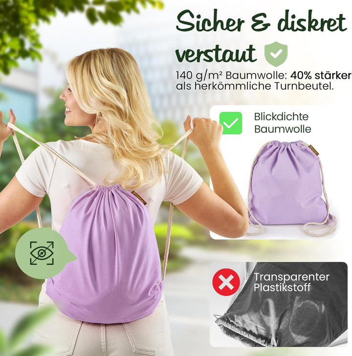 Baumwoll 10er Set Pastell Lavender Turnbeutel Sportbeutel Zuziehbeutel Gymsack Sack Jute Schule Ruck