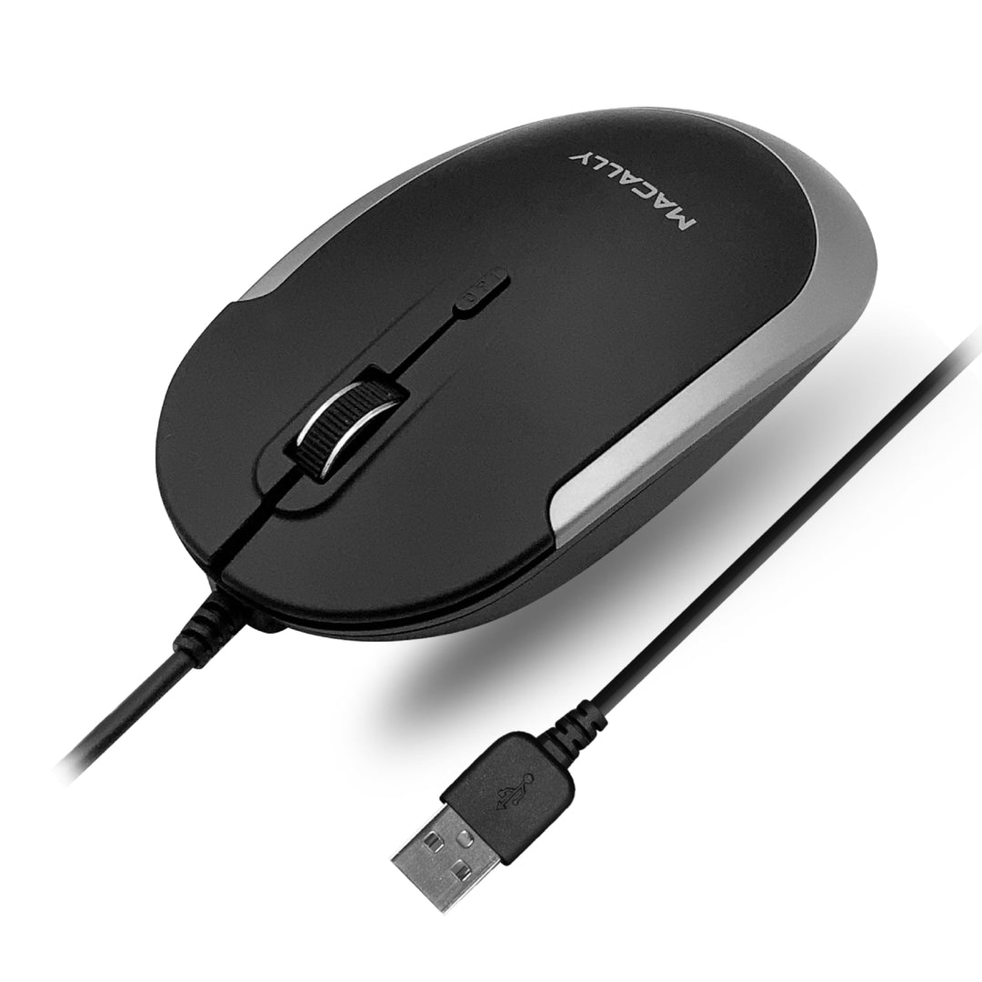 Macally DYNAMOUSE, MacBook Maus mit 3 Tasten und Scrollrad, optisch mit Kabel, Mouse für USB-A Noteb
