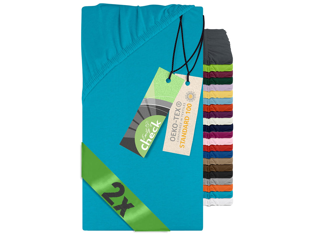 Emily´s Check 2er-Pack Spannbettlaken für Laufgitter und Krabbeldecke 1493.2123, 100 x 100 cm, türki