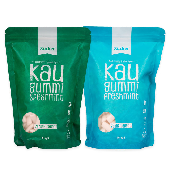 Xucker Zuckerfreie Zahnpflege Kaugummis - Nachfüllbeutel Set - Xylit Kaugummis mit Spearmint & Fresh