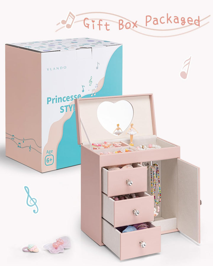 VLANDO Musical Schmuckkästchen Mädchen, grosses Kind Musik-Box mit Ballerina für Geburtstag Schlafzi