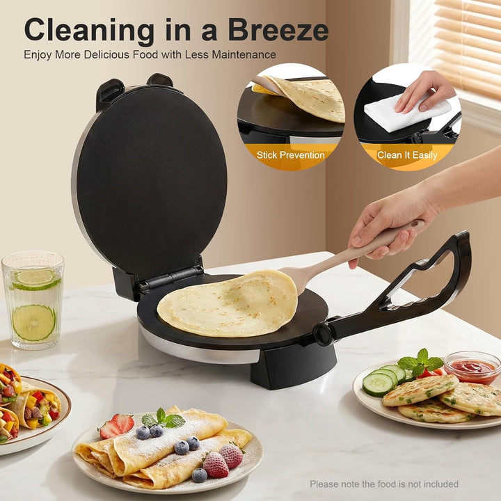 Roti Maker Edelstahl Tortilla Presse 1800W Chapati Roti Maker mit Antihaftbeschichtung Temperatur Ei