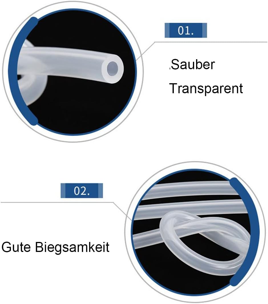 TEN-HIGH 10m Lebensmittelqualität Silikonschlauch transparent 5mm ID x 8mm AD für Lebensmittel Masch