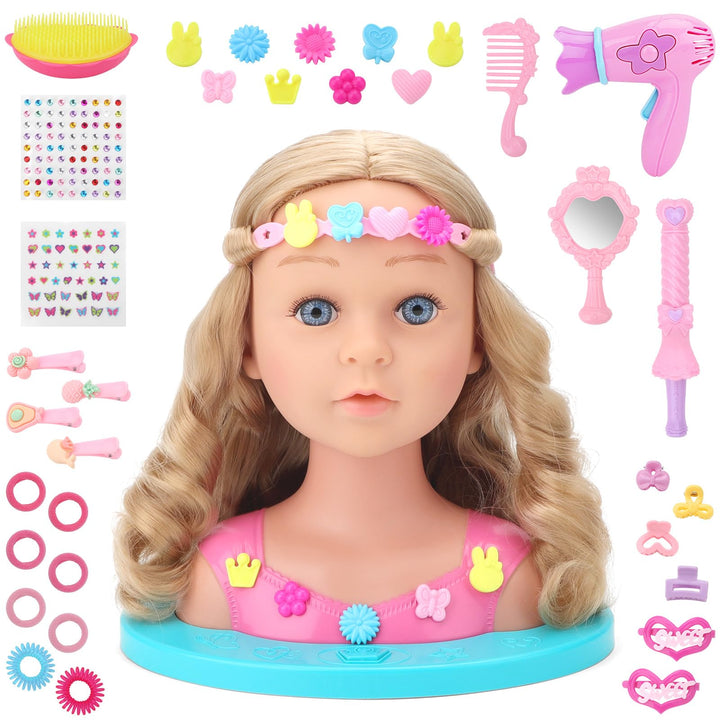 deAO Schminkpuppe Frisierkopf für Kinder, 25cm Schminkkopf Puppe Stylingkopf, Puppenkopf Spielzeug S