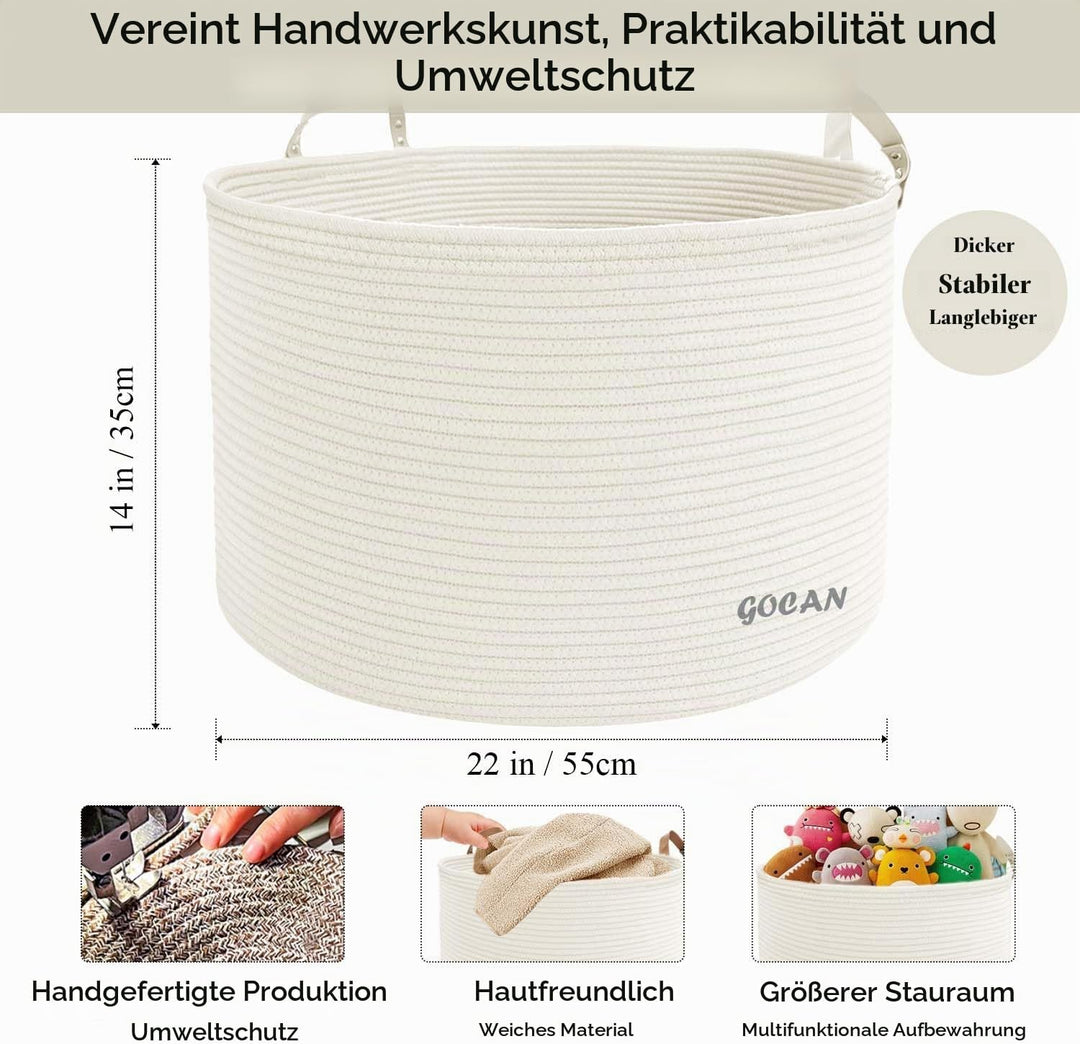 GOCAN XXXL Gross Wäschekorb Aufbewahrungskorb für Spielzeug Baumwolle Seil Korb D55 X H35cm Korb zur