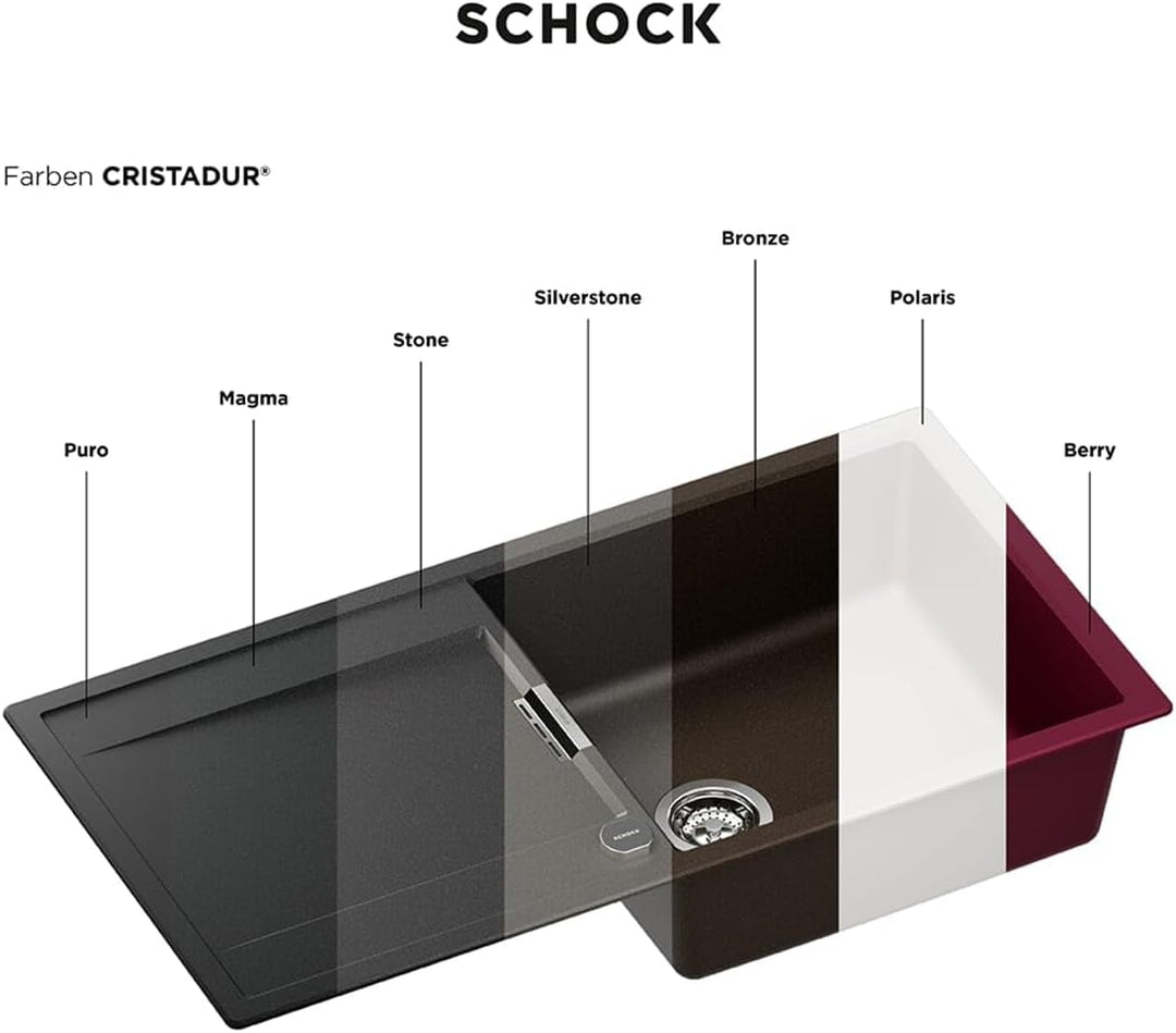 SCHOCK kompakte Küchenspüle 55,6 x 45,6 cm Greenwich N-100L Silverstone - CRISTADUR hellgraue Granit