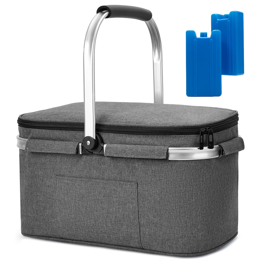 ALLCAMP 32L grosser Isolierkorb Kühltasche Picknickkorb Isoliertasche Kühlkorb Kühlbox Dunkelgrau 32