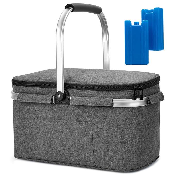 ALLCAMP 32L grosser Isolierkorb Kühltasche Picknickkorb Isoliertasche Kühlkorb Kühlbox Dunkelgrau 32