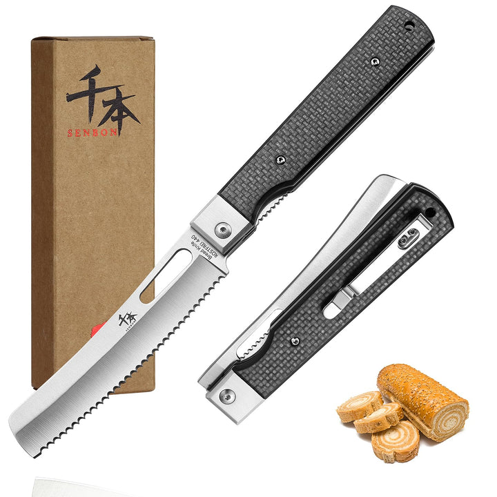 SENBON 440A Camping Brot Messer Edelstahl Sharp japanisches stil Falten Tragbare Reise Gebäck Kohlef