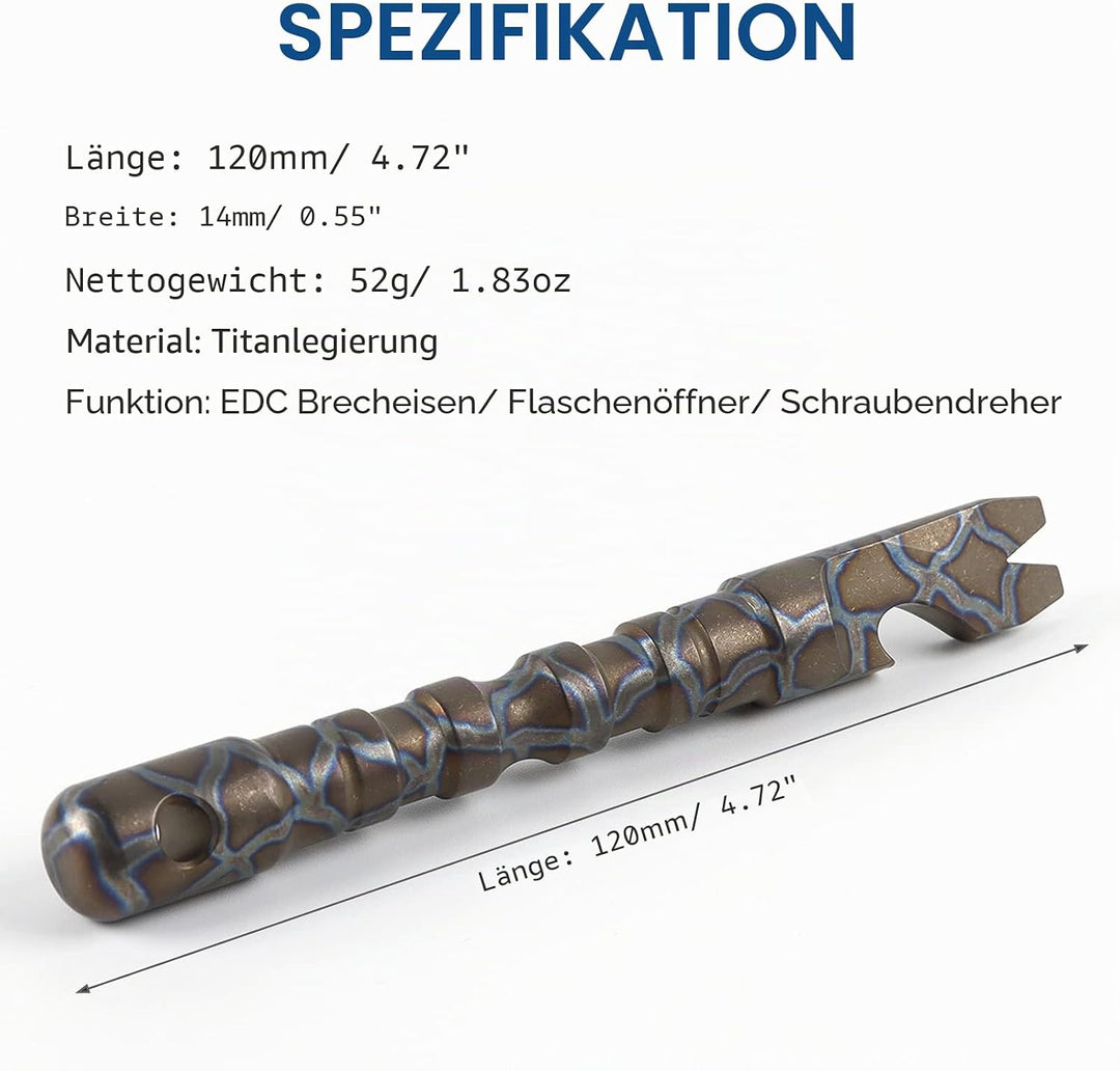 Hamans EDC Stemmeisen aus Titanlegierung, mit Flaschenöffner, Schraubendreher-Funktion, Multiwerkzeu