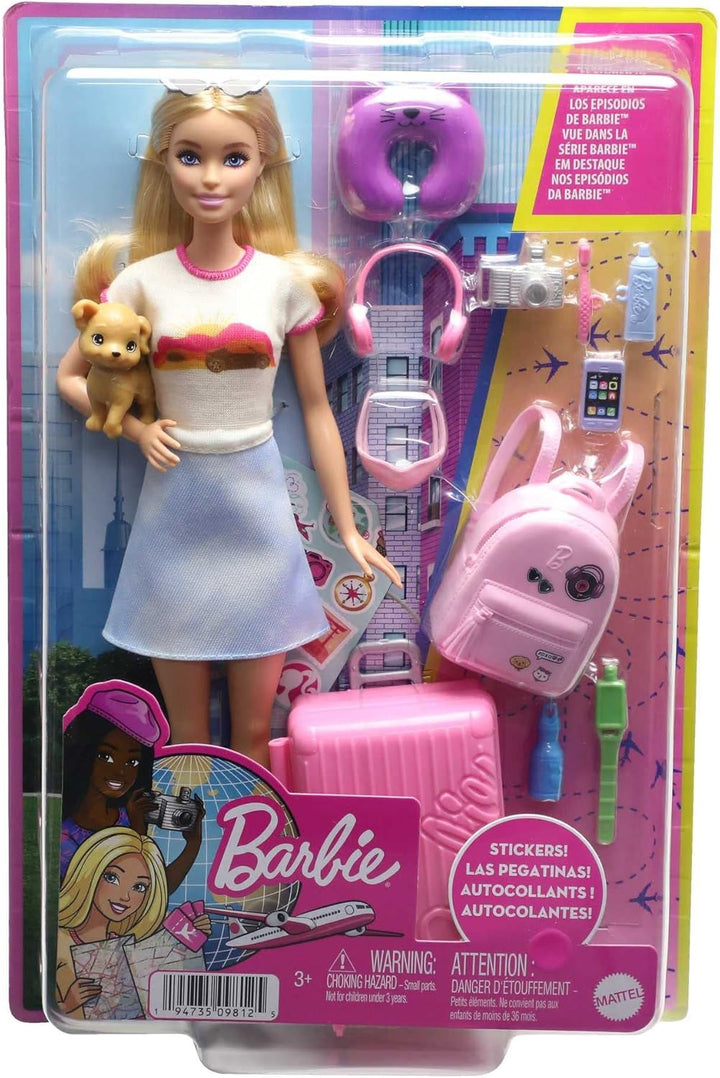 BARBIE Malibu - Koffer, Rucksack, Hündchen und mehr als 10 Accessoires für fantasievolles Spielen, i
