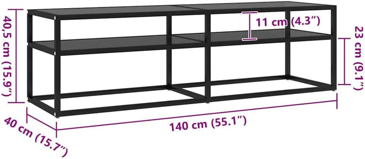 vidaXL TV-Schrank Schwarz 140x40x40,5 cm Hartglas Schwarz 140 cm, Schwarz 140 cm
