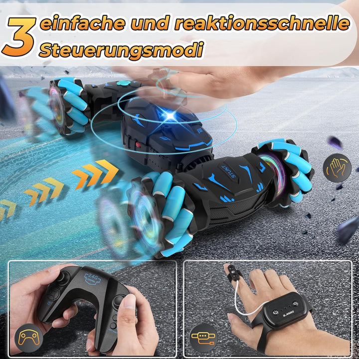 Pristar Ferngesteuertes Auto, RC Car Auto mit Licht und Sprühen, Drift Car Spielzeug 4WD 2,4 GHz 360