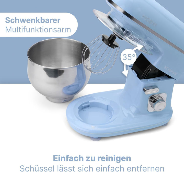 Bomann® Retro Küchenmaschine zum backen | Knetmaschine 5L mit starkem 1100W Motor | Teigmaschine ink